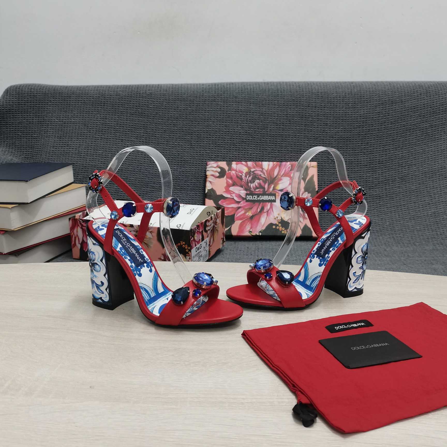 Dolce & Gabbana Patent Leather Sandals With Embroidery And Painted Heel - FashionPlug