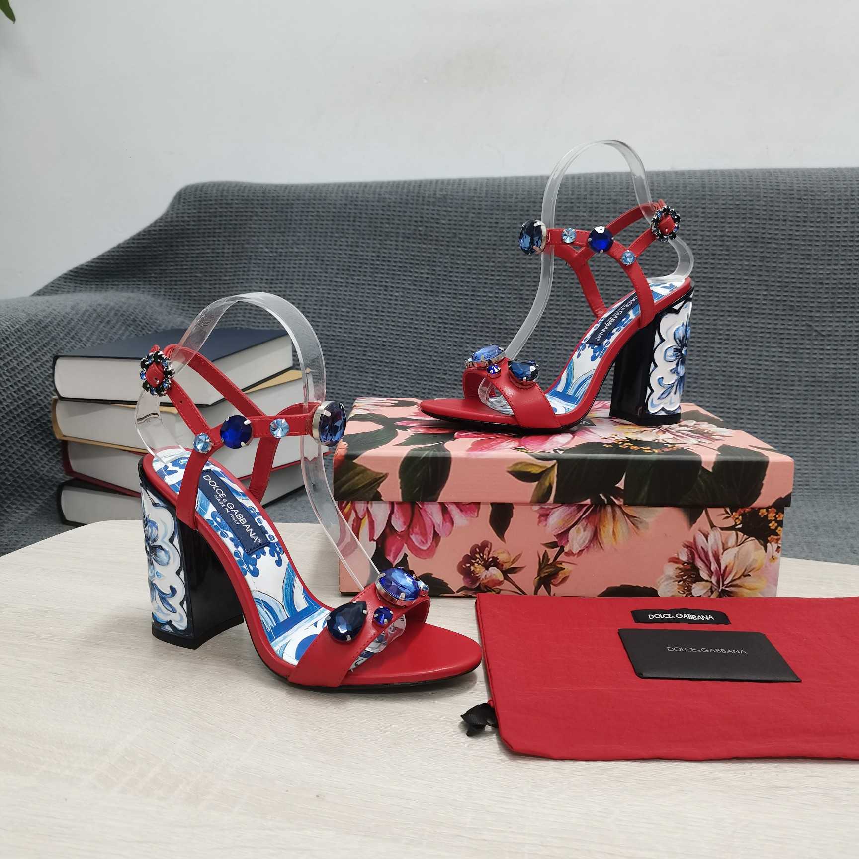 Dolce & Gabbana Patent Leather Sandals With Embroidery And Painted Heel - FashionPlug
