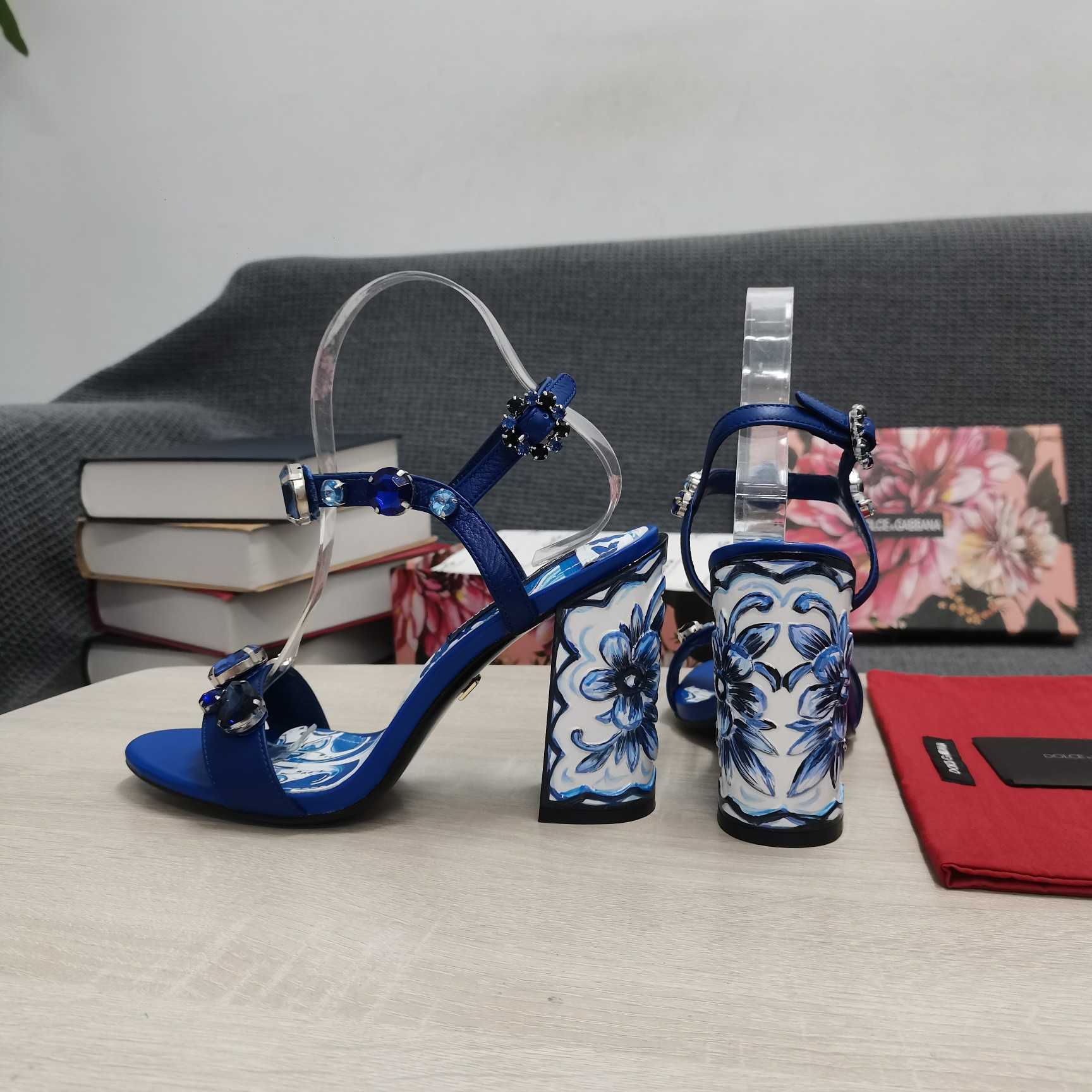 Dolce & Gabbana Patent Leather Sandals With Embroidery And Painted Heel - FashionPlug