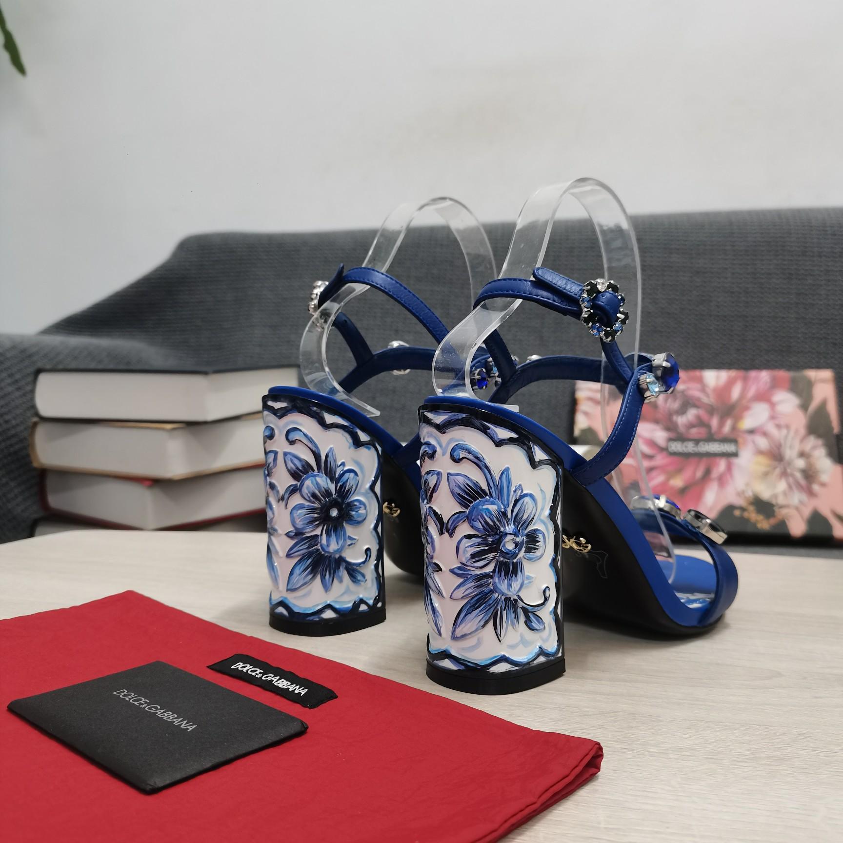 Dolce & Gabbana Patent Leather Sandals With Embroidery And Painted Heel - FashionPlug