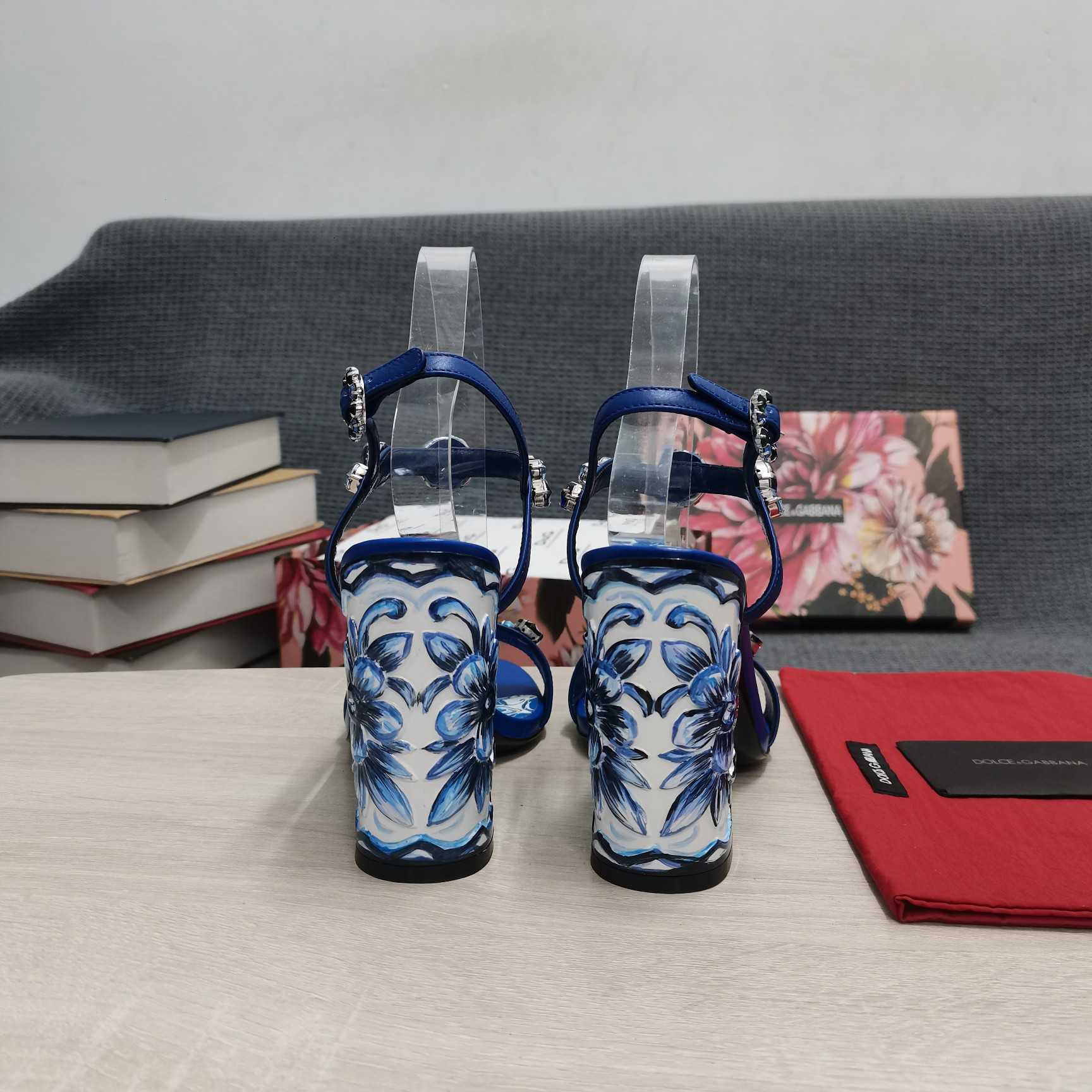 Dolce & Gabbana Patent Leather Sandals With Embroidery And Painted Heel - FashionPlug