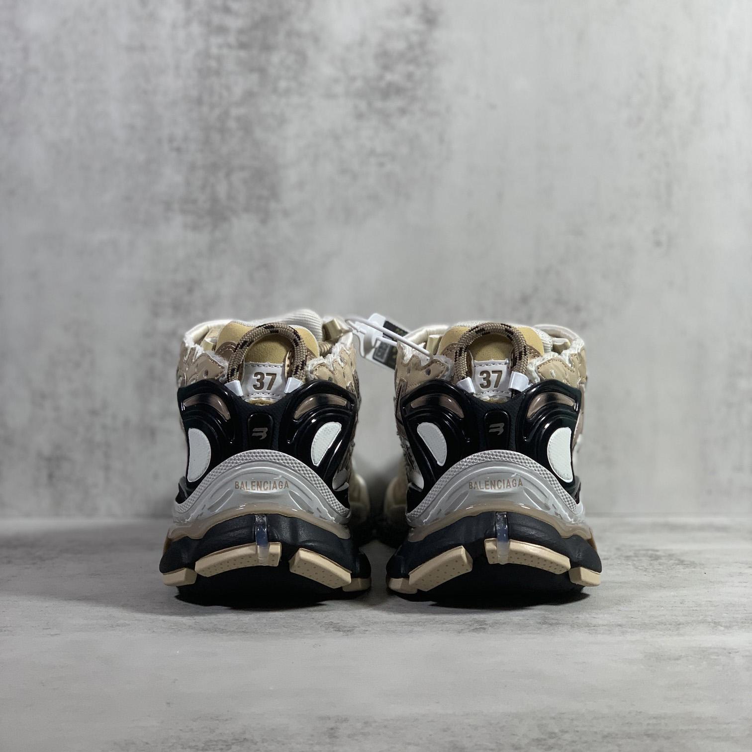 Balenciaga Runner Sneaker In Beige And Black Mesh And Nylon - FashionPlug