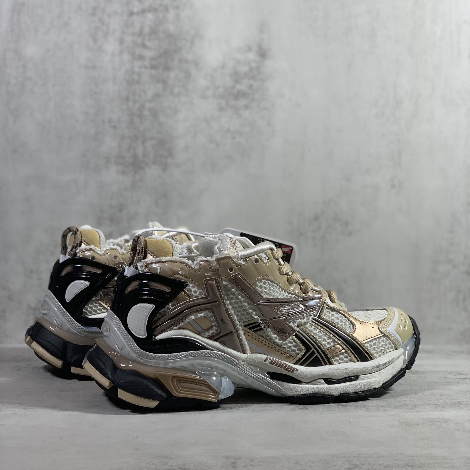 Balenciaga Runner Sneaker In Beige And Black Mesh And Nylon - FashionPlug
