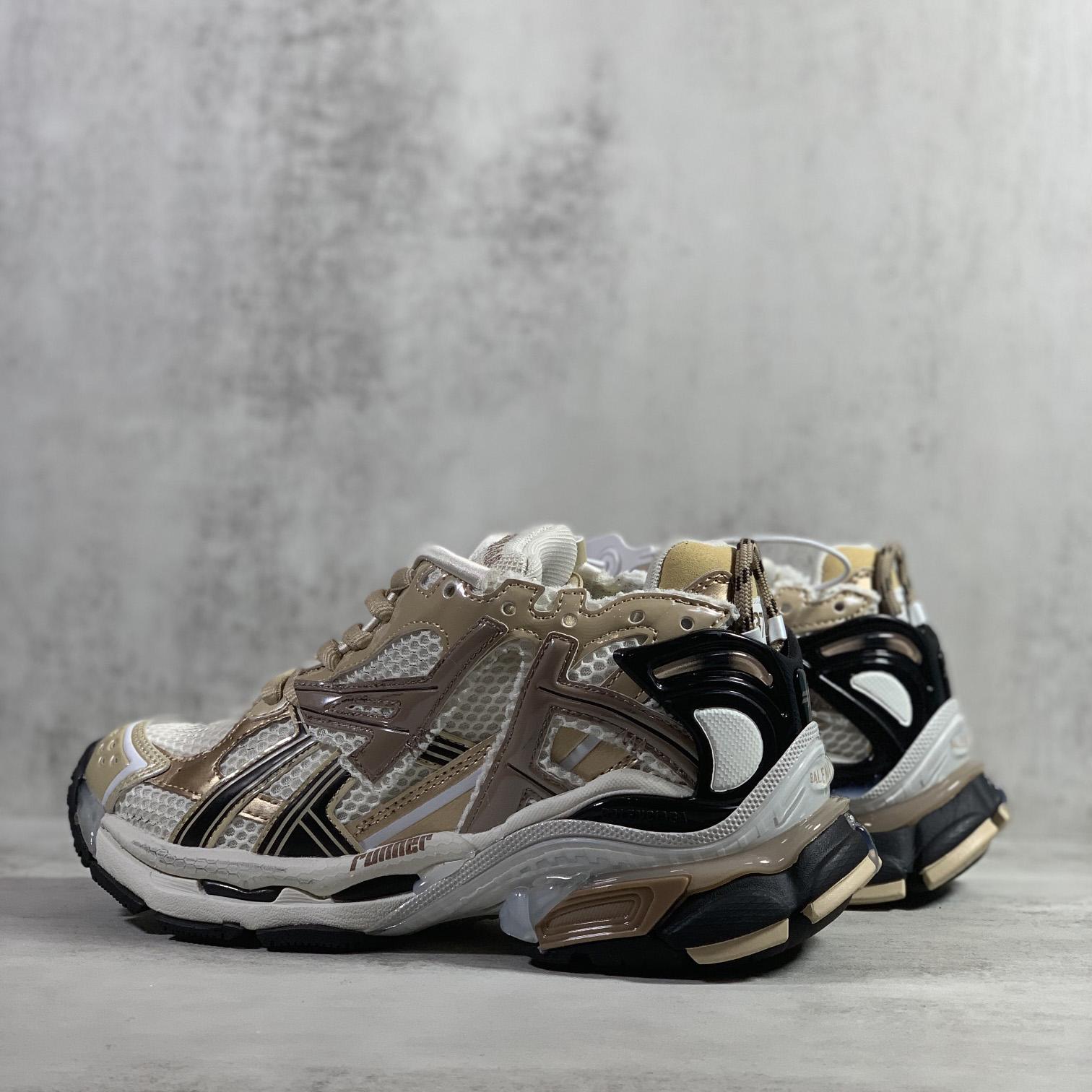 Balenciaga Runner Sneaker In Beige And Black Mesh And Nylon - FashionPlug