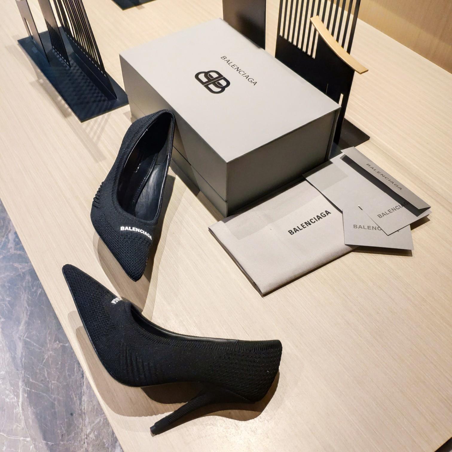 Balenciaga Knife 2.0 80mm Pump In Black And White Textured Recycled Knit - FashionPlug