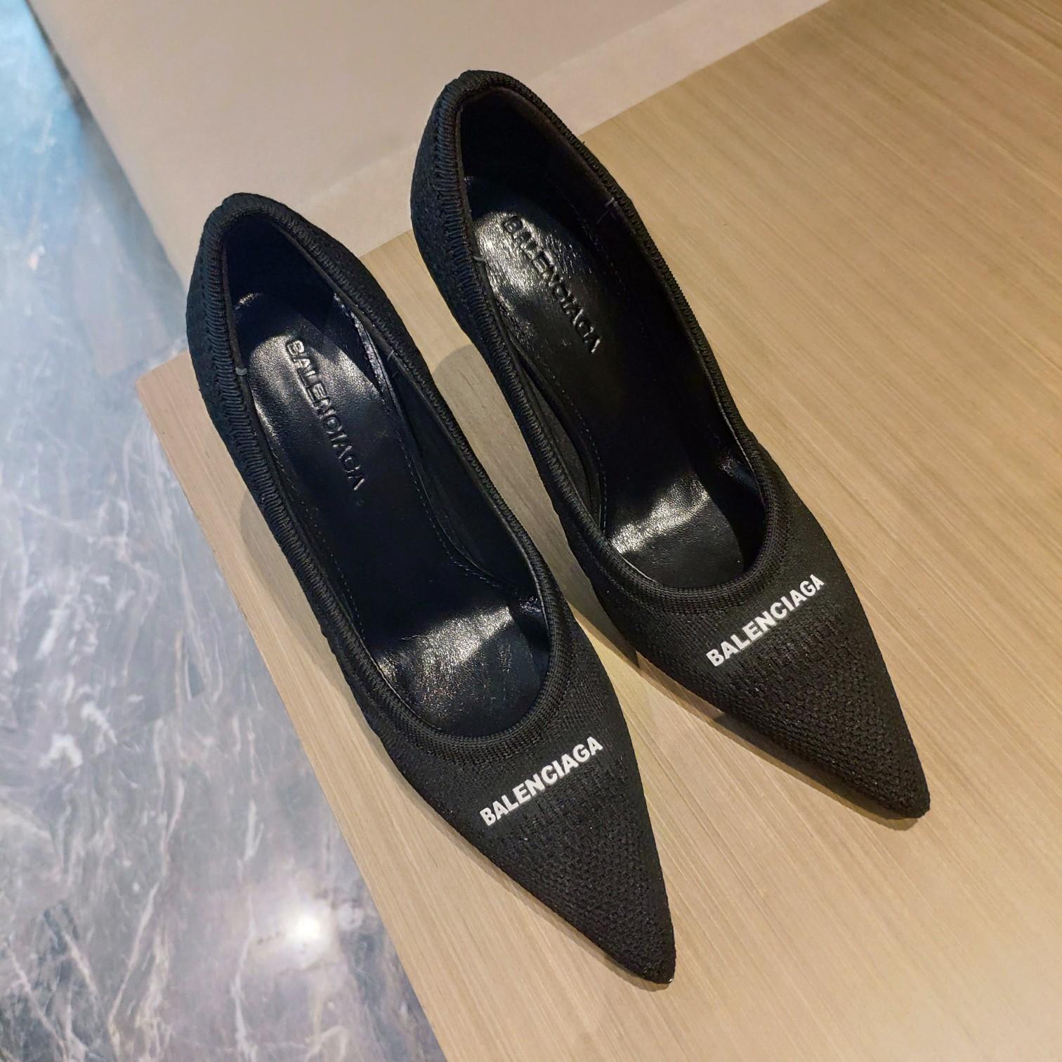 Balenciaga Knife 2.0 80mm Pump In Black And White Textured Recycled Knit - FashionPlug