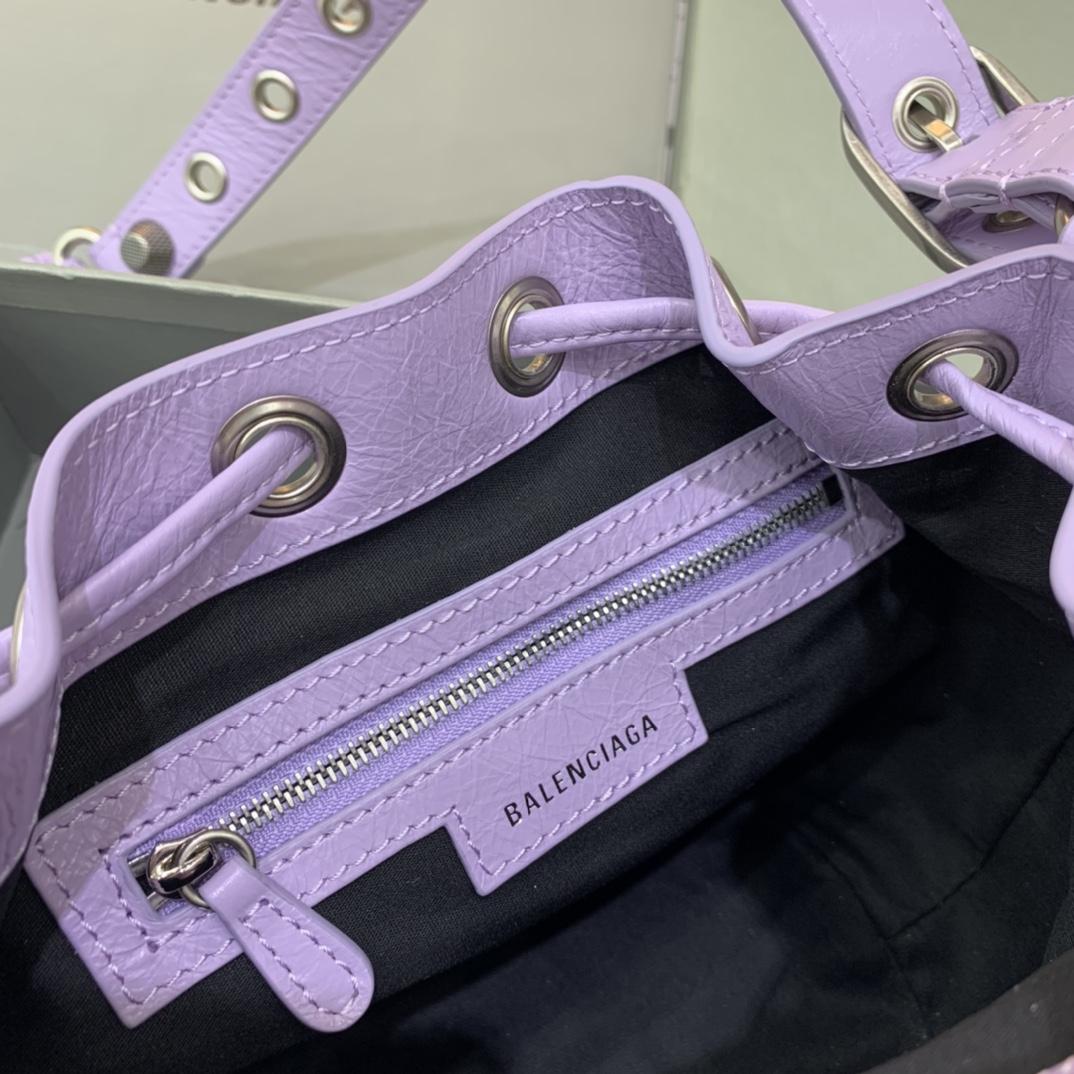 Balenciaga Le Cagole XS Bucket Bag In Light Purple Arena Lambskin, Aged-Silver Hardware(15-19.8-17.8cm) - FashionPlug