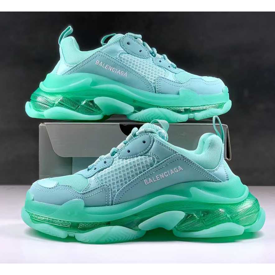 Balenciaga Triple S Clear Sole Sneaker In Light Blue Double Foam And Mesh - FashionPlug