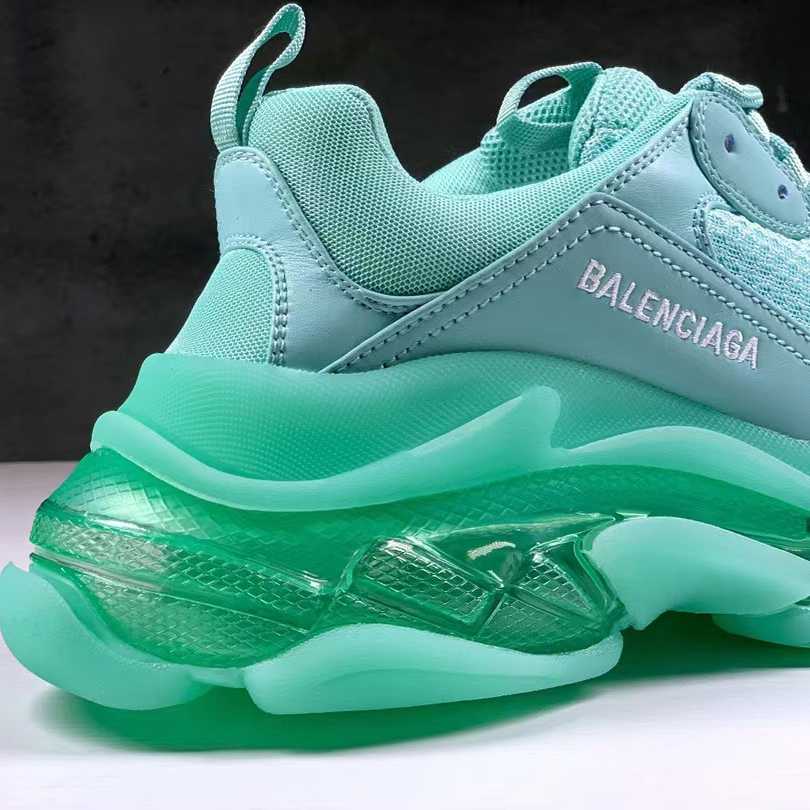 Balenciaga Triple S Clear Sole Sneaker In Light Blue Double Foam And Mesh - FashionPlug