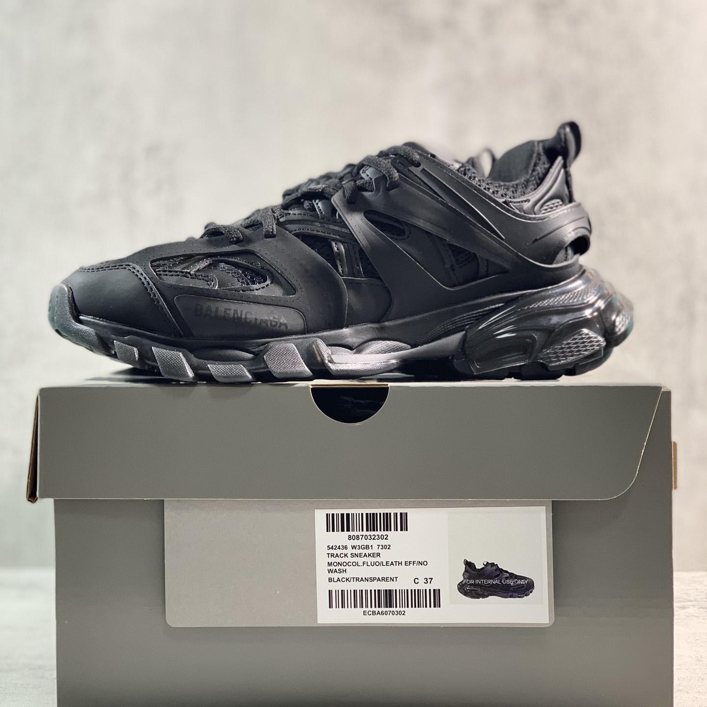 Balenciaga Track Clear Sole Sneaker In Black Mesh And Nylon - FashionPlug