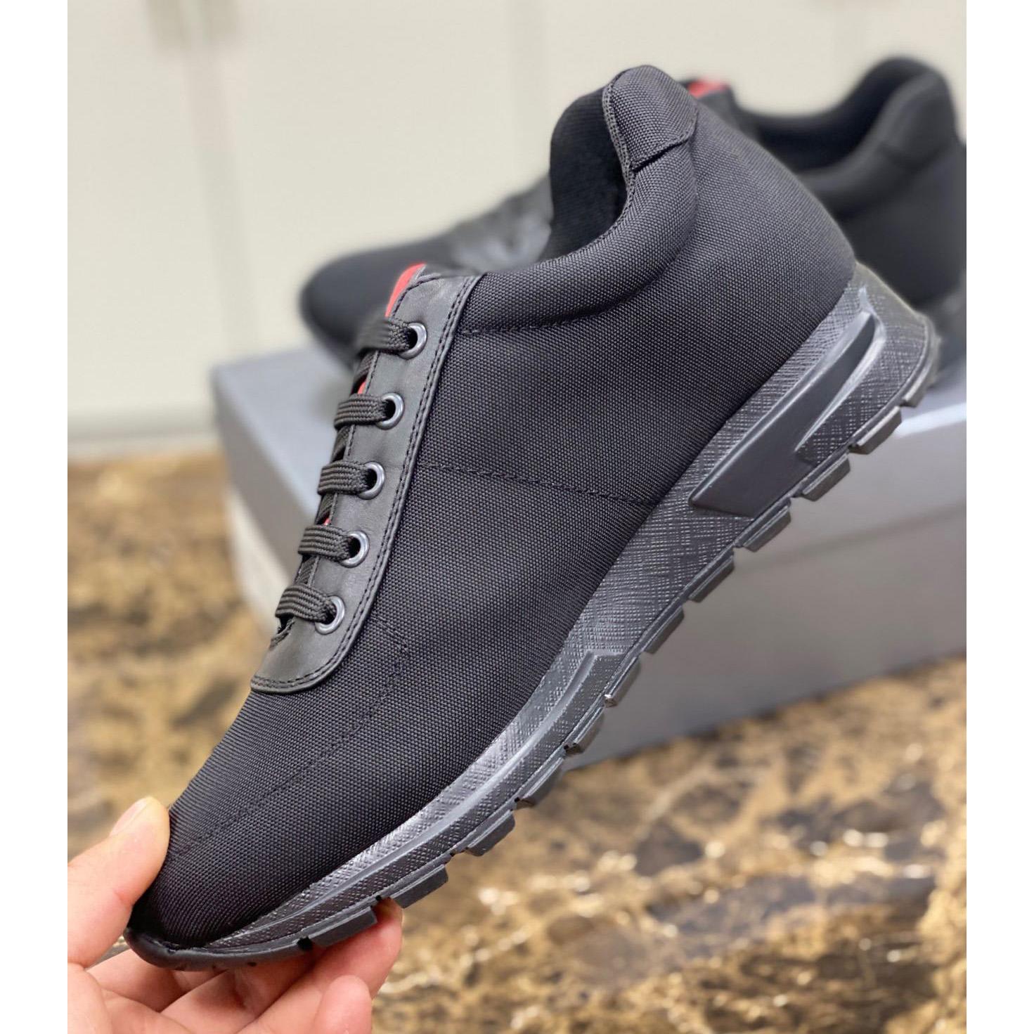 Prada Nylon And Leather Sneakers - FashionPlug