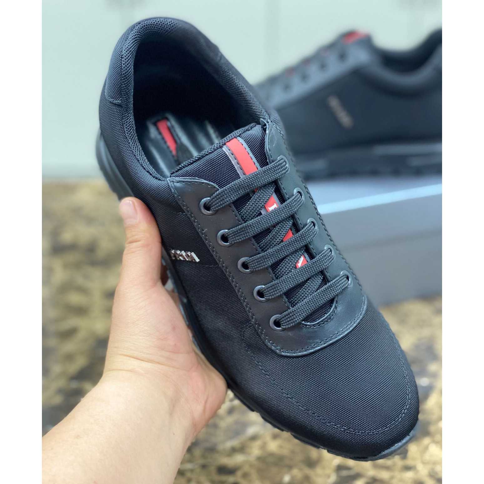 Prada Nylon And Leather Sneakers - FashionPlug