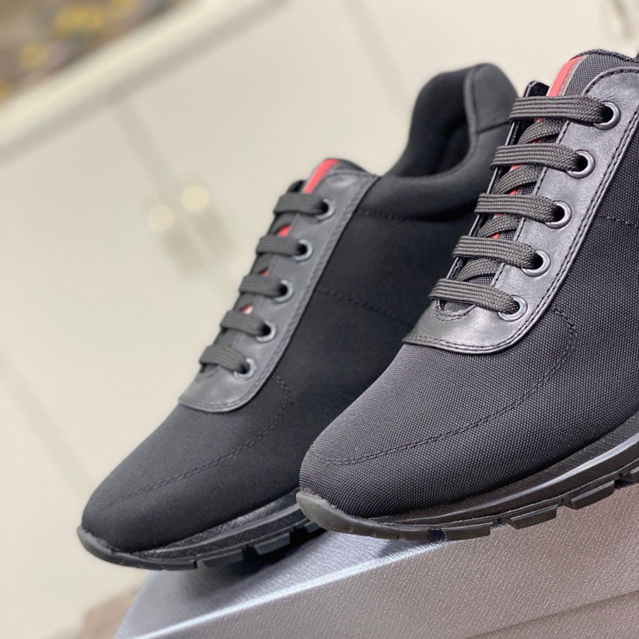 Prada Nylon And Leather Sneakers - FashionPlug