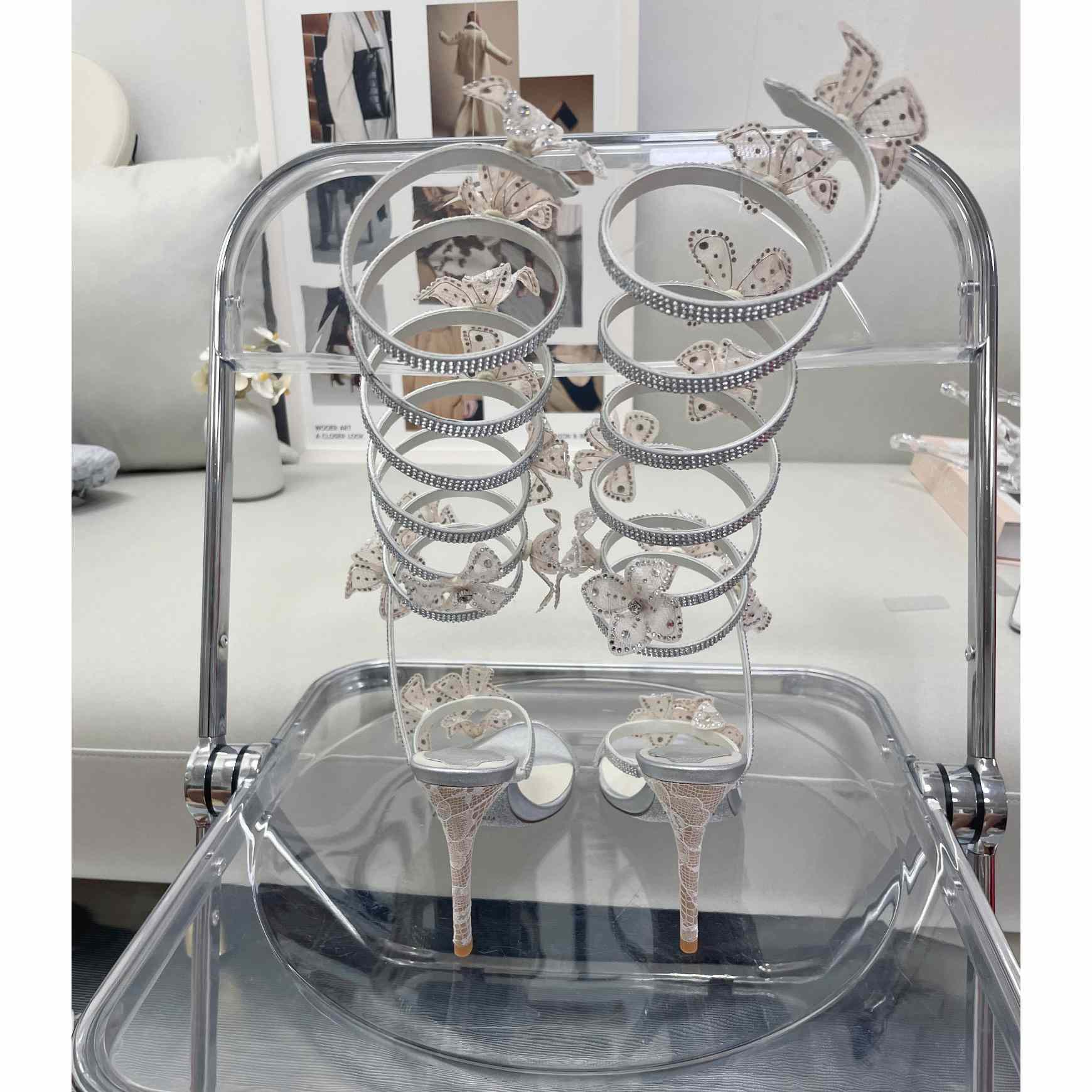 Rene Caovilla Silvery Sandals With Flowers Floriane - FashionPlug