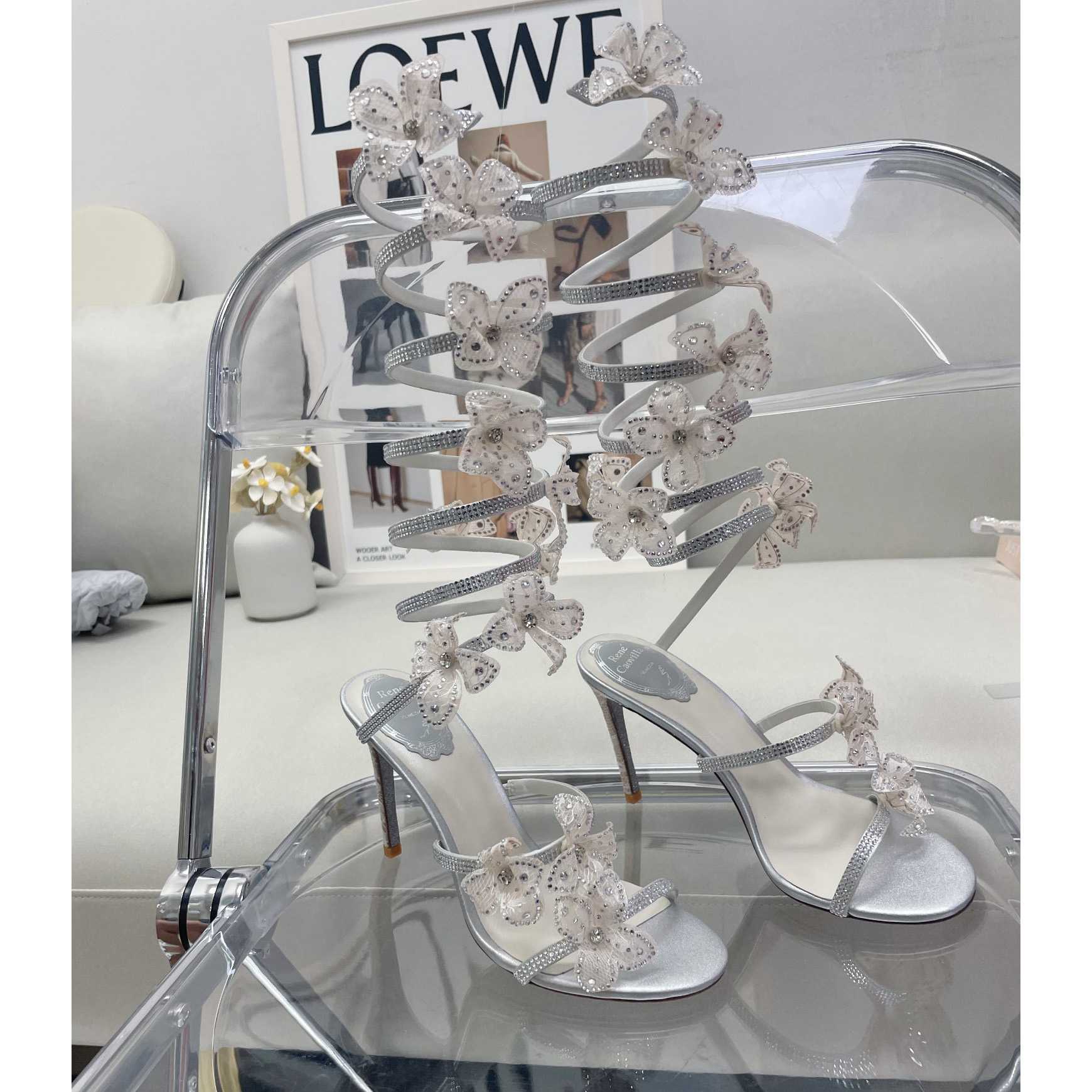 Rene Caovilla Silvery Sandals With Flowers Floriane - FashionPlug