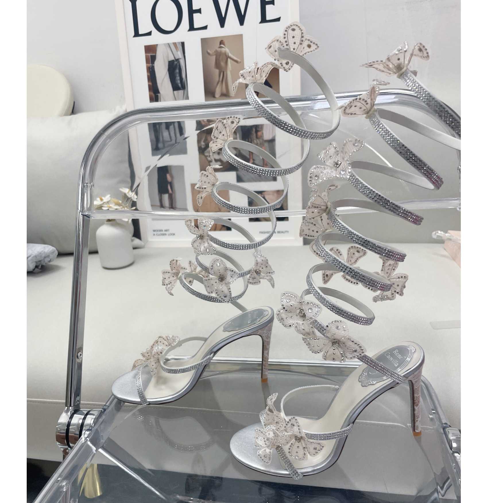 Rene Caovilla Silvery Sandals With Flowers Floriane - FashionPlug