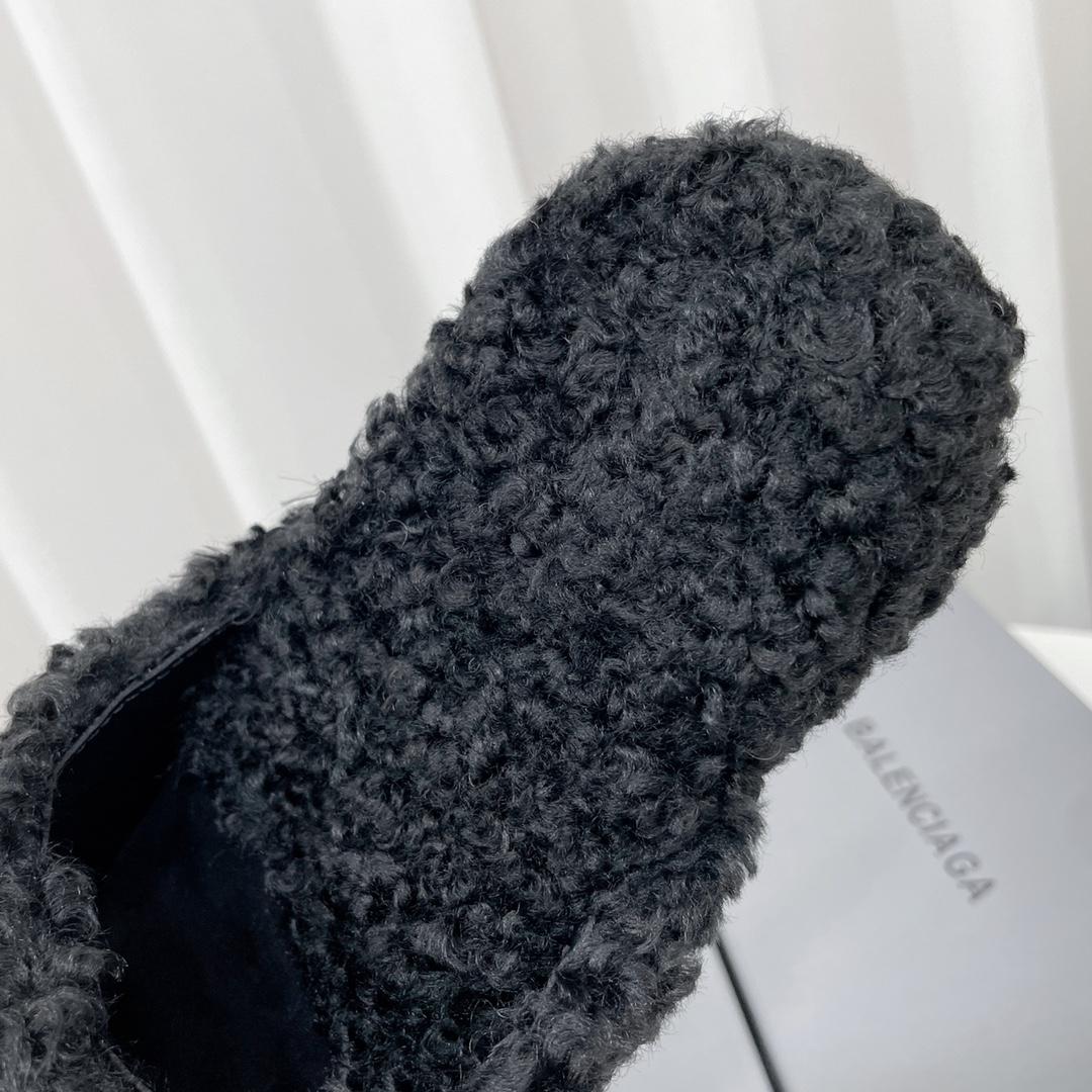 Balenciaga Cosy BB Mule In Black Fake Shearling - FashionPlug