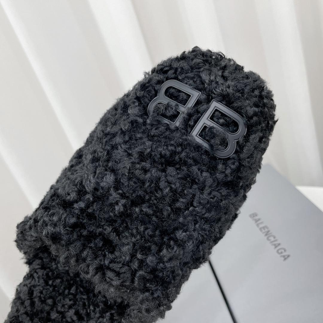 Balenciaga Cosy BB Mule In Black Fake Shearling - FashionPlug