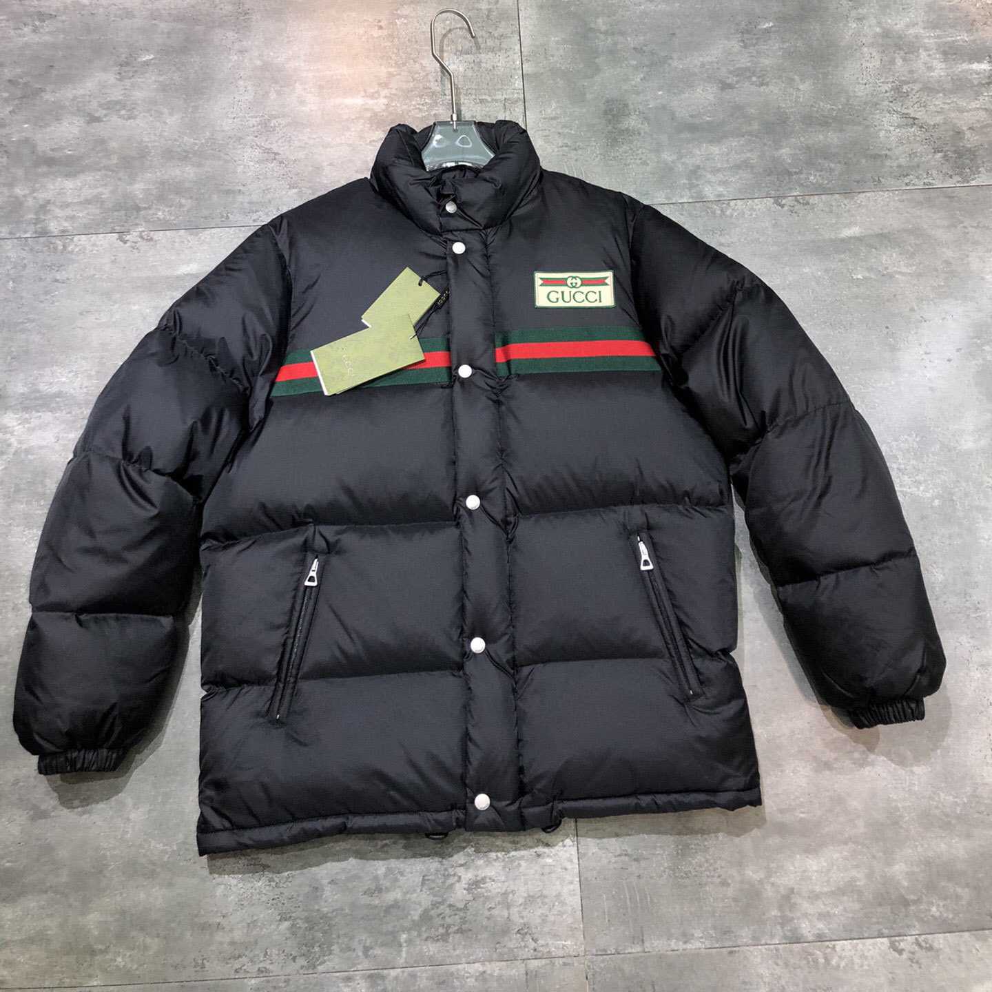 Gucci Padded Nylon Bomber Jacket With Web - FashionPlug