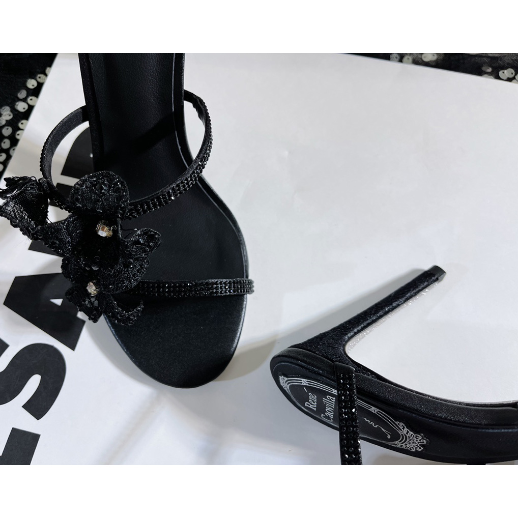 Rene Caovilla High Sandals With Flowers Floriane - FashionPlug
