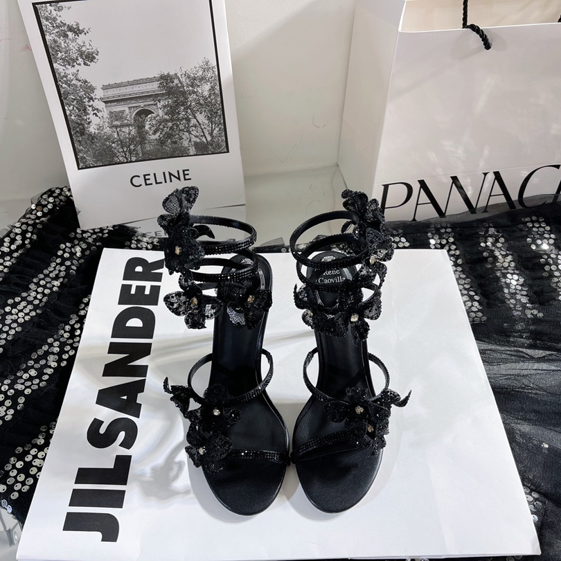 Rene Caovilla High Sandals With Flowers Floriane - FashionPlug