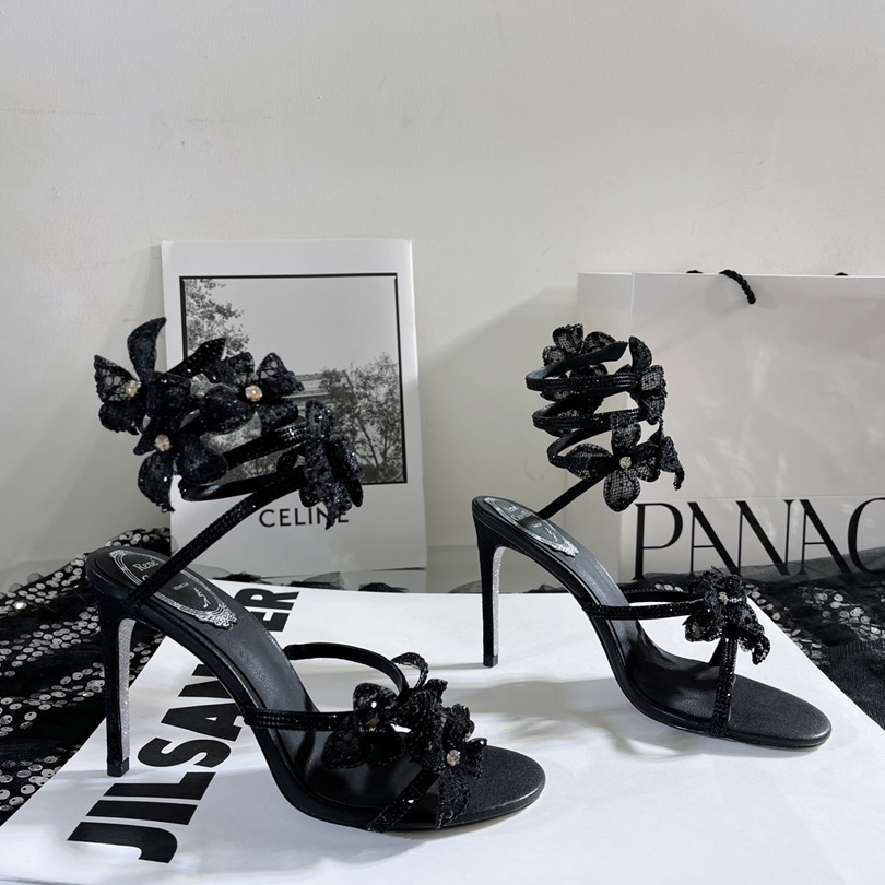 Rene Caovilla High Sandals With Flowers Floriane - FashionPlug