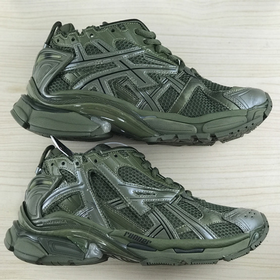 Balenciaga Runner Sneaker In Dark Green Mesh And Nylon - FashionPlug