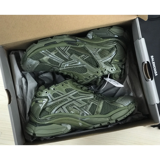 Balenciaga Runner Sneaker In Dark Green Mesh And Nylon - FashionPlug