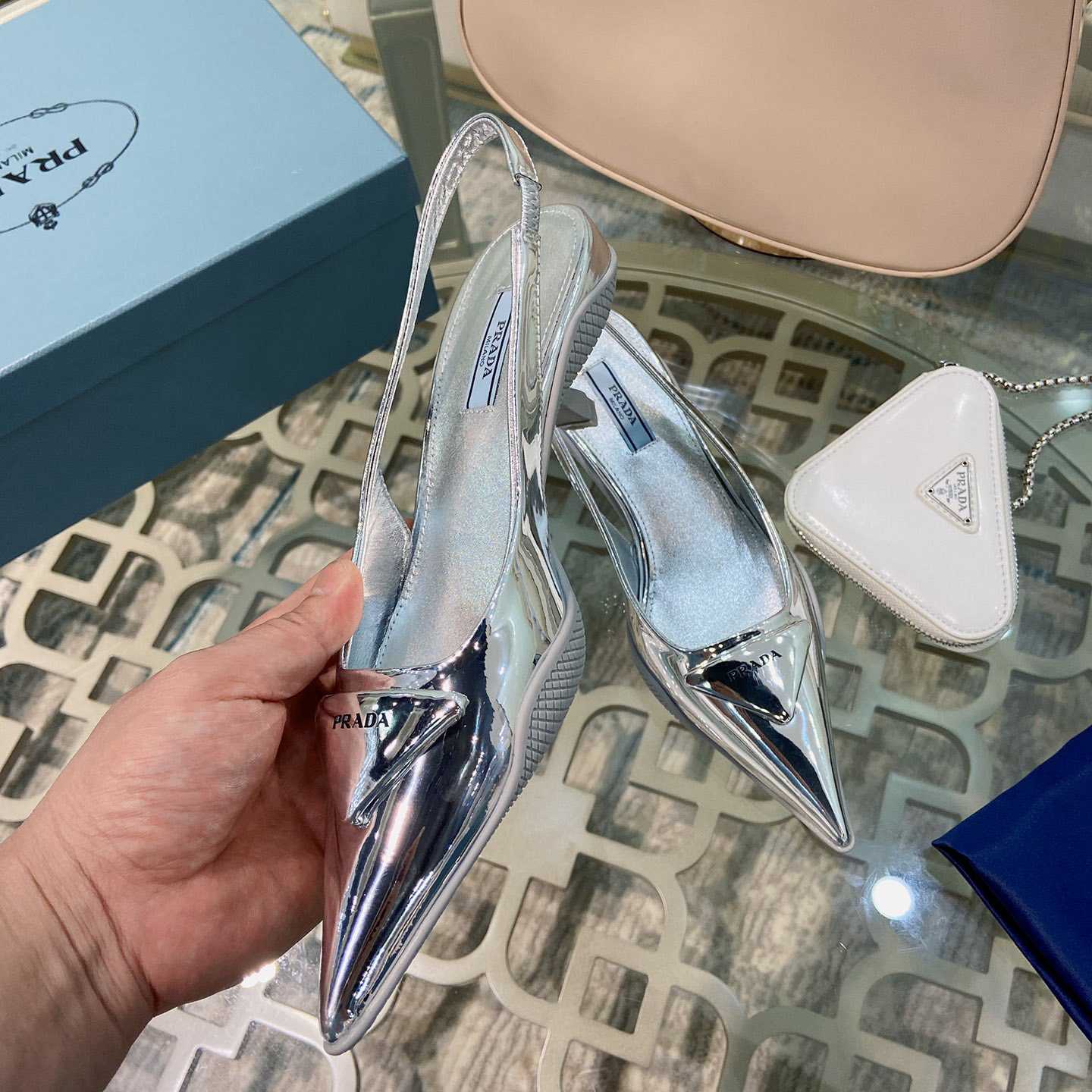 Prada Brushed Leather Slingback Pumps - FashionPlug