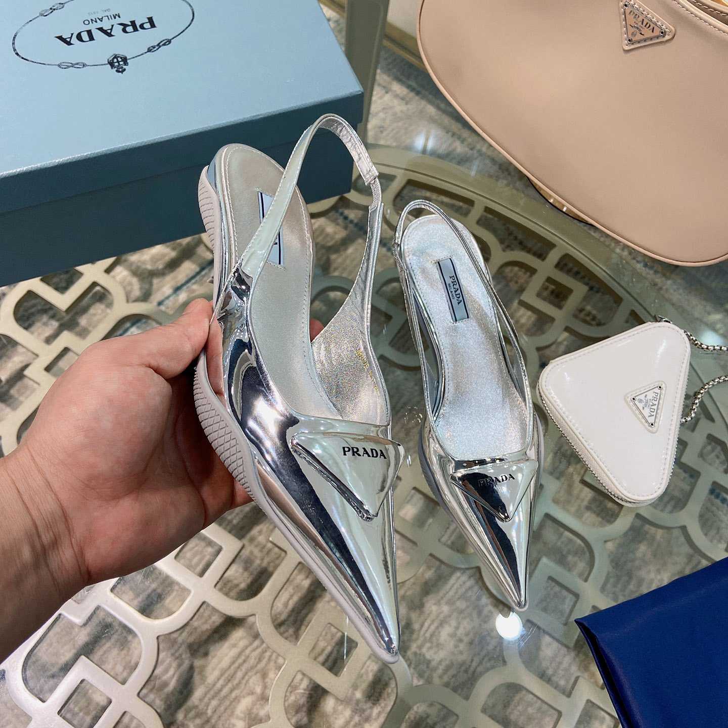 Prada Brushed Leather Slingback Pumps - FashionPlug