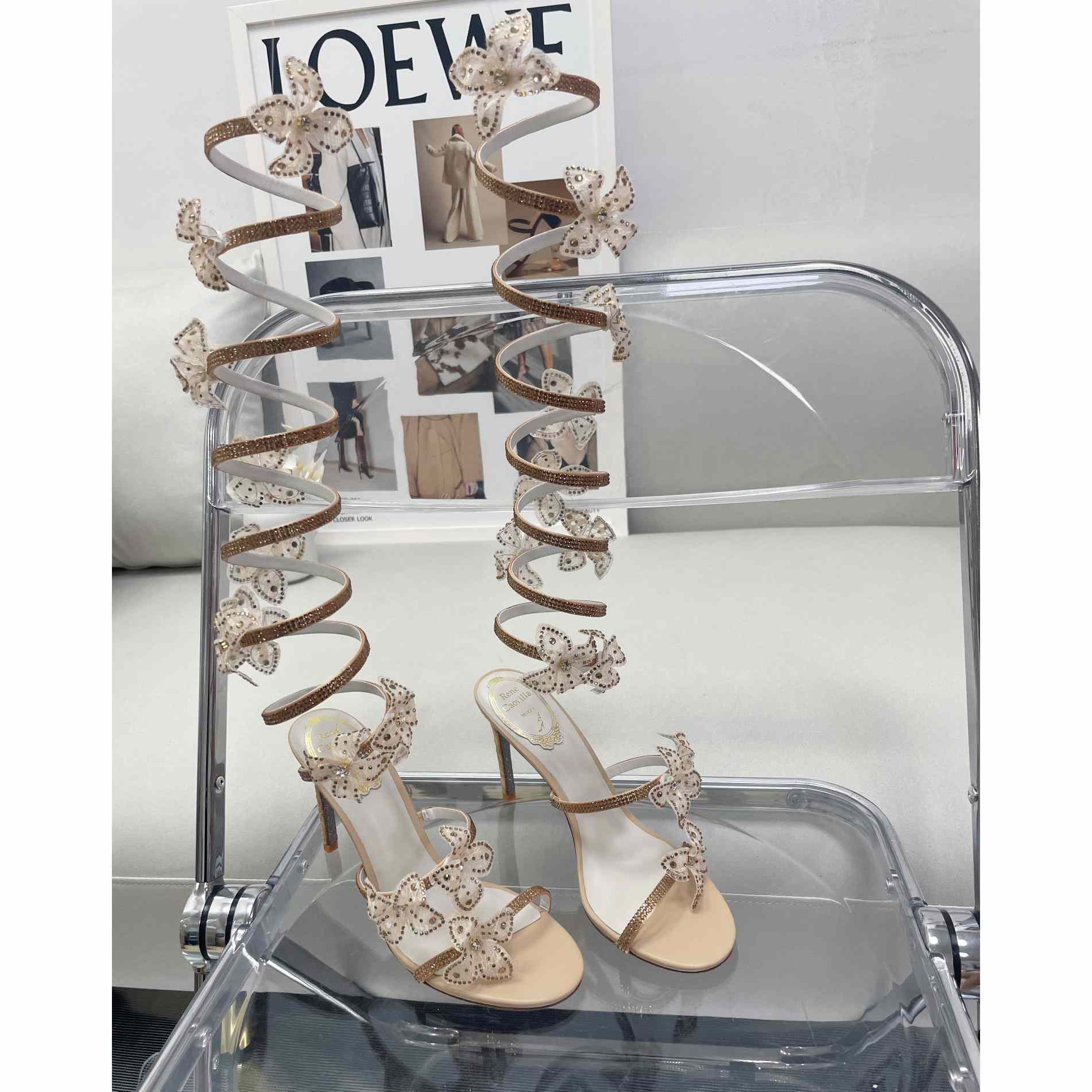 Rene Caovilla Gold Sandals With Flowers Floriane - FashionPlug