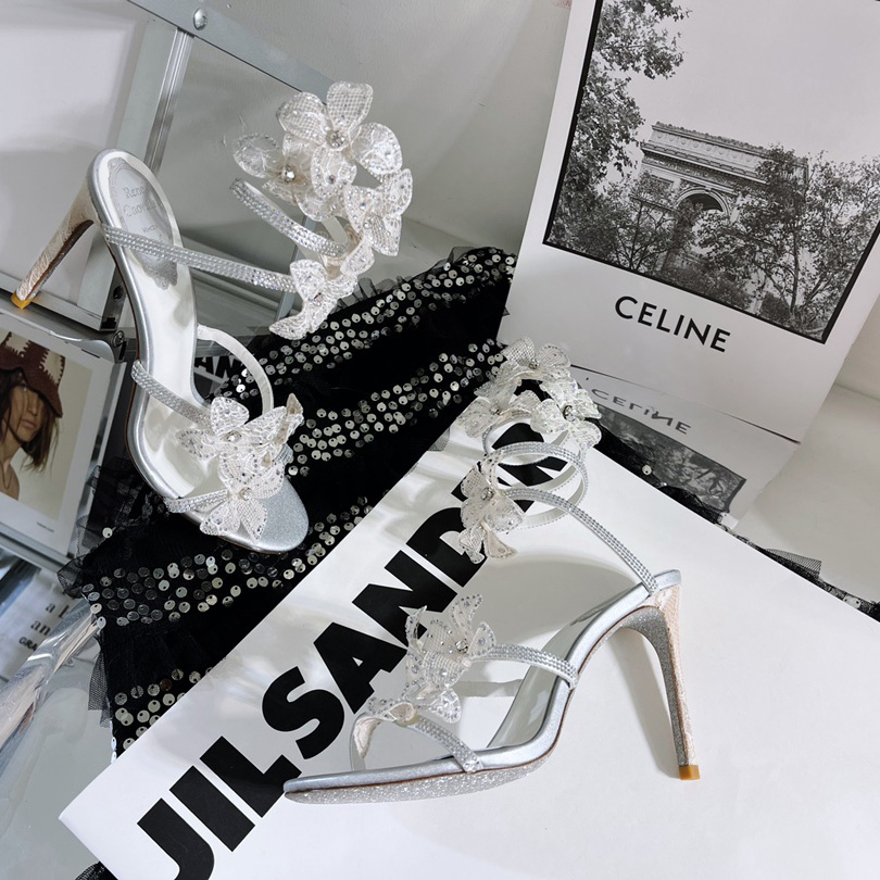 Rene Caovilla White Sandals With High Heels Floriane - FashionPlug