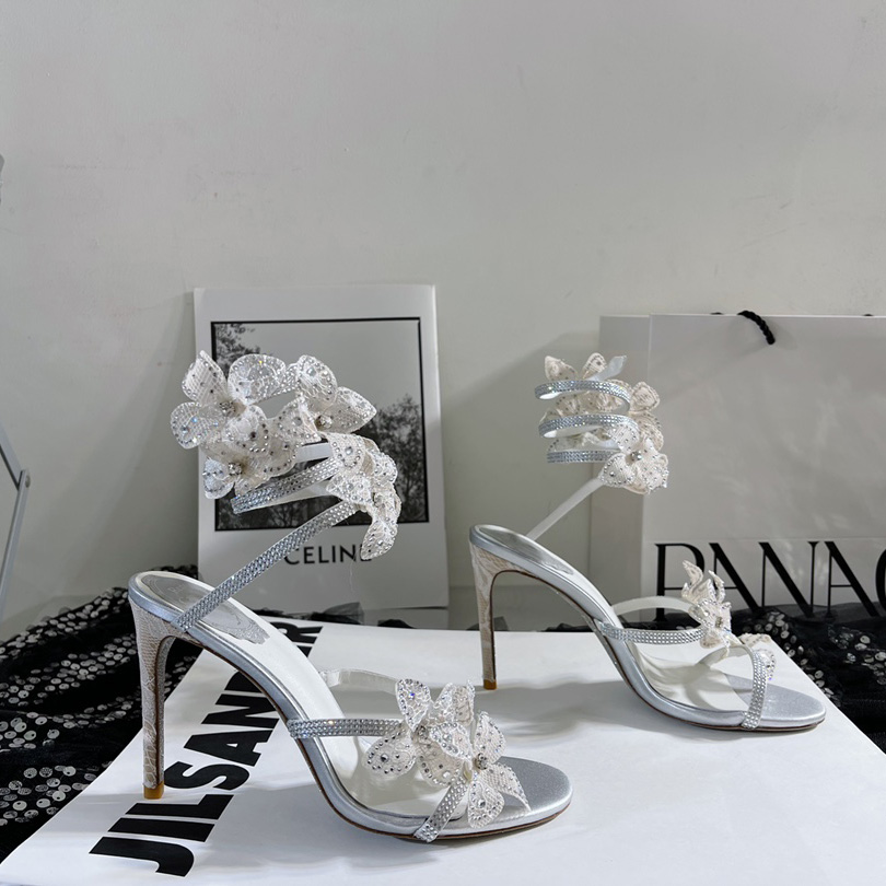 Rene Caovilla White Sandals With High Heels Floriane - FashionPlug