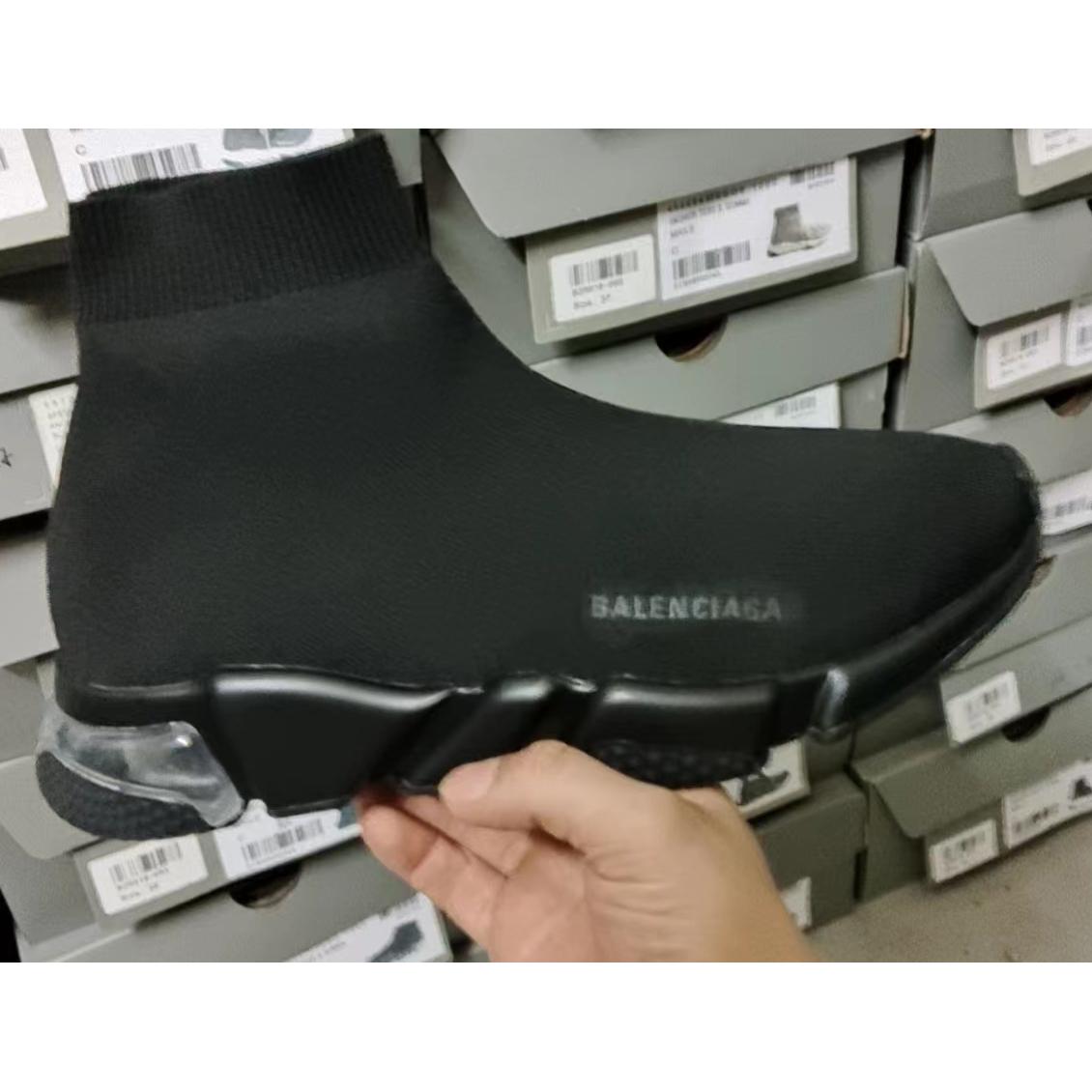 Balenciaga Speed Clear Sole Sneaker In Black Recycled Knit - FashionPlug