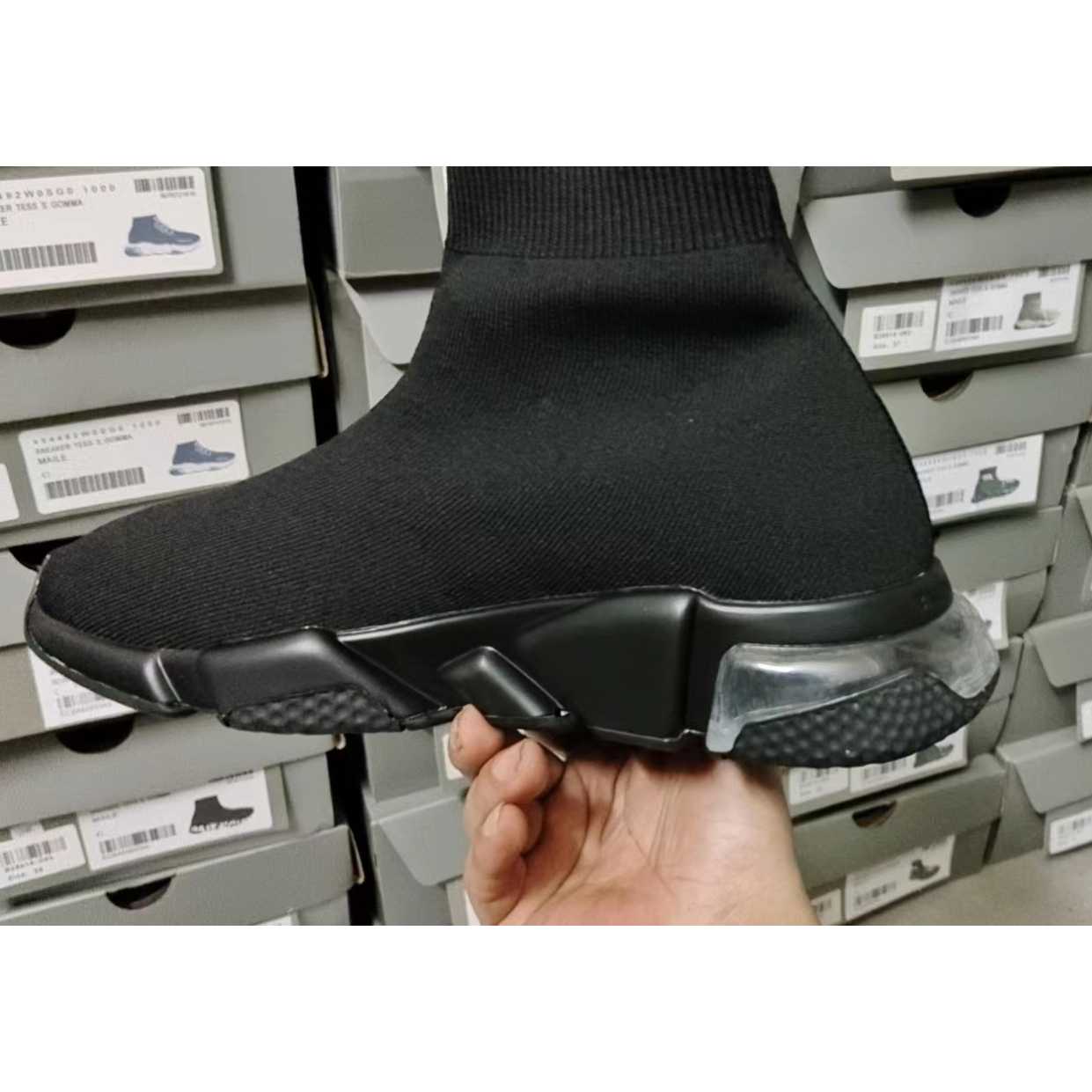 Balenciaga Speed Clear Sole Sneaker In Black Recycled Knit - FashionPlug
