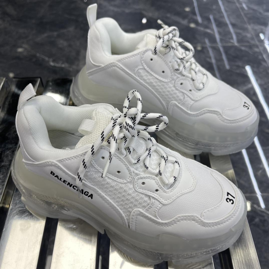 Balenciaga Triple S Sneaker Clear Sole In White Double Foam And Mesh - FashionPlug