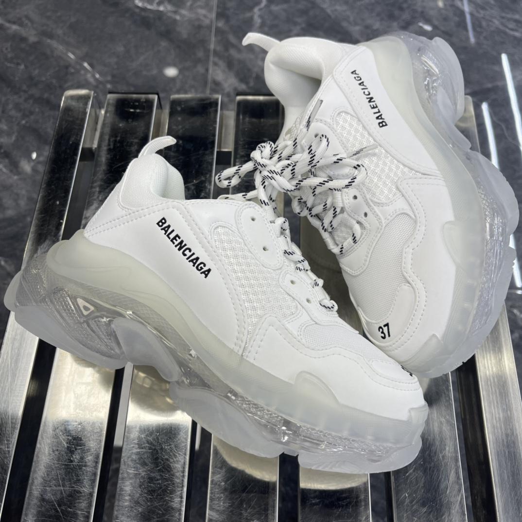 Balenciaga Triple S Sneaker Clear Sole In White Double Foam And Mesh - FashionPlug
