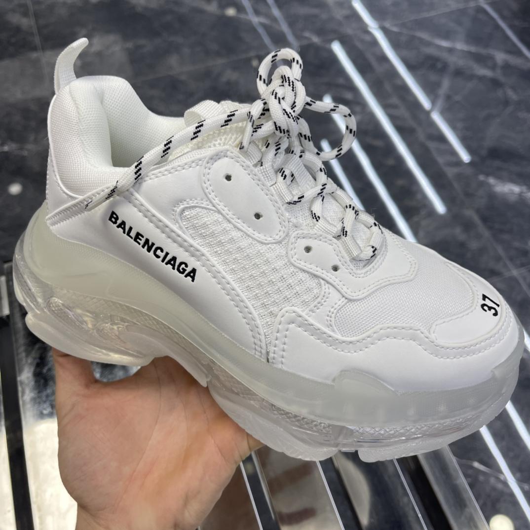Balenciaga Triple S Sneaker Clear Sole In White Double Foam And Mesh - FashionPlug