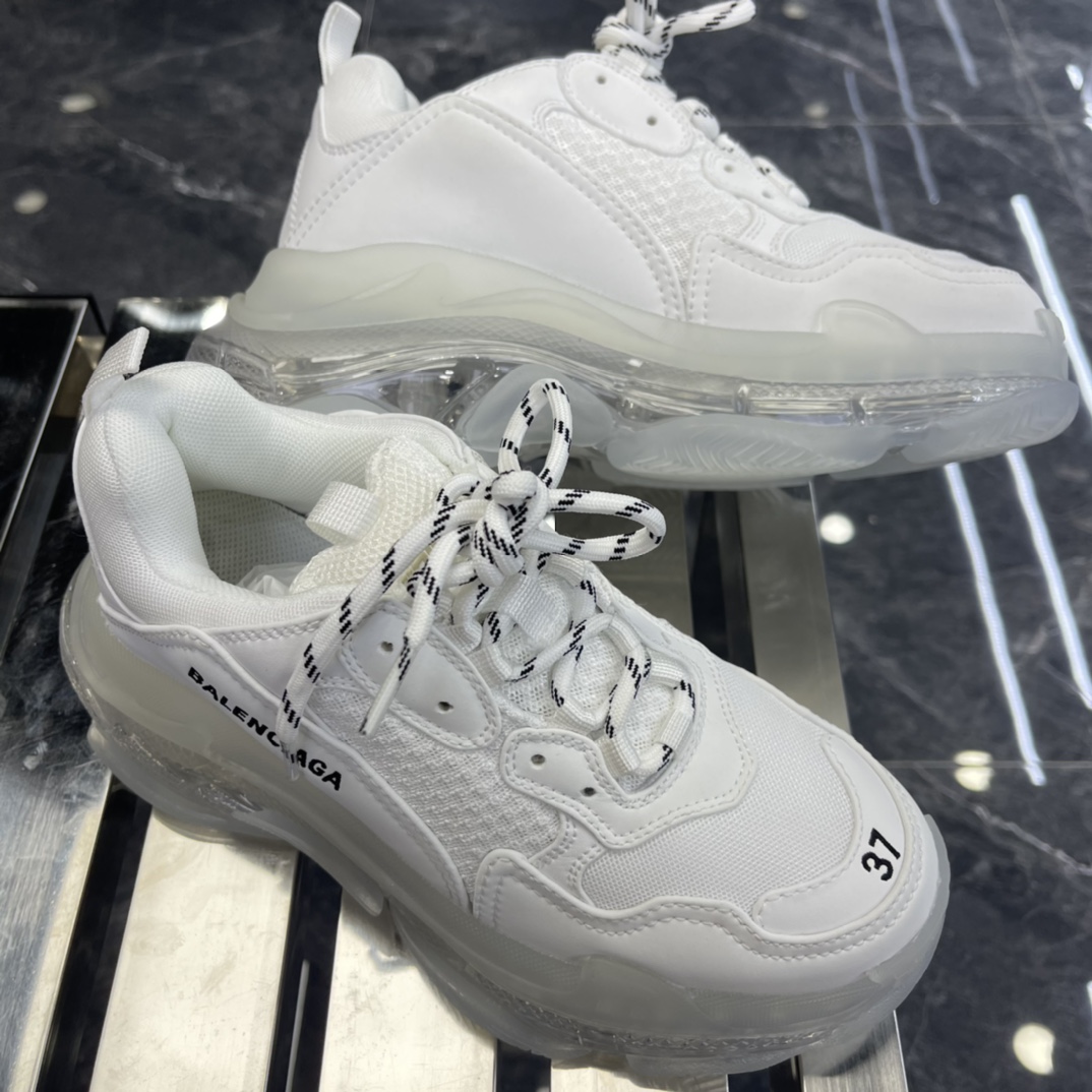 Balenciaga Triple S Sneaker Clear Sole In White Double Foam And Mesh - FashionPlug