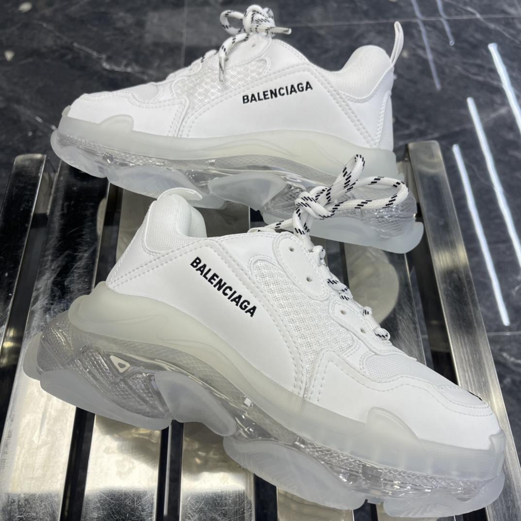 Balenciaga Triple S Sneaker Clear Sole In White Double Foam And Mesh - FashionPlug