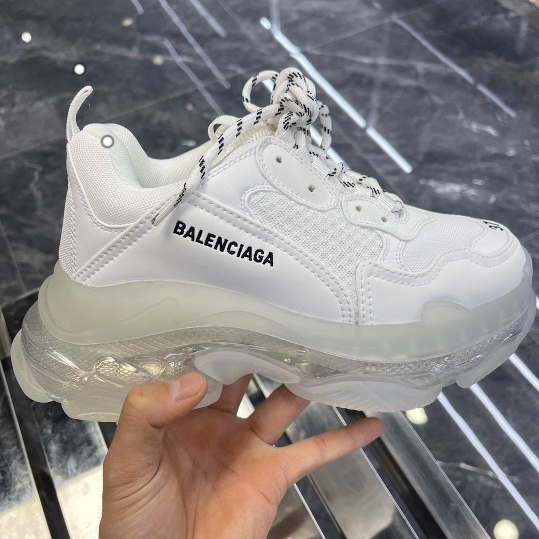Balenciaga Triple S Sneaker Clear Sole In White Double Foam And Mesh - FashionPlug