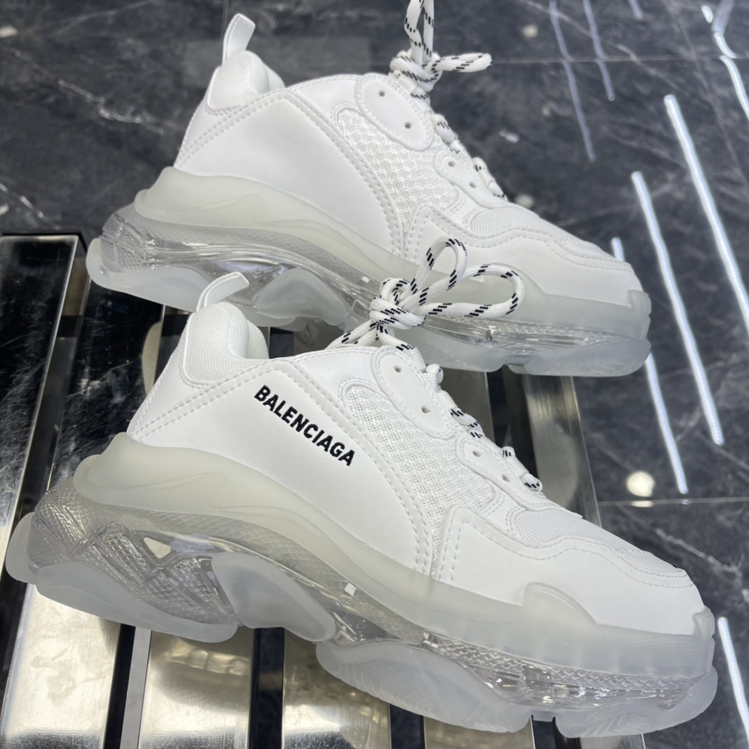 Balenciaga Triple S Sneaker Clear Sole In White Double Foam And Mesh - FashionPlug
