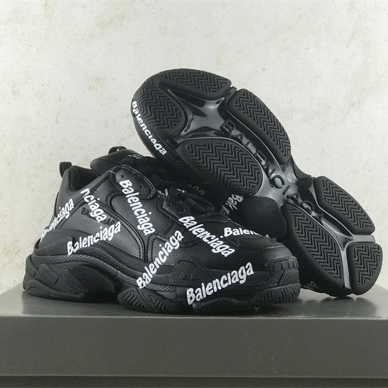 Balenciaga Triple S Logotype Sneaker In Black And White Technical Material - FashionPlug