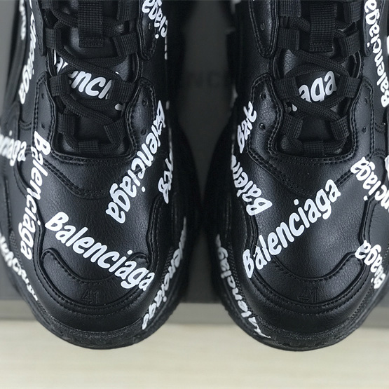 Balenciaga Triple S Logotype Sneaker In Black And White Technical Material - FashionPlug