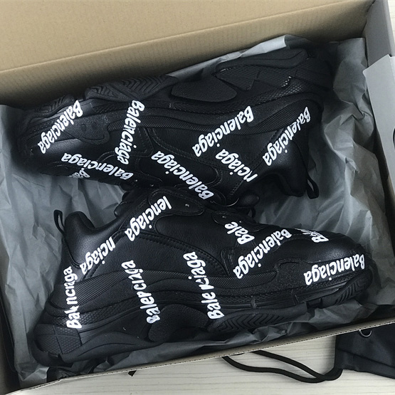 Balenciaga Triple S Logotype Sneaker In Black And White Technical Material - FashionPlug