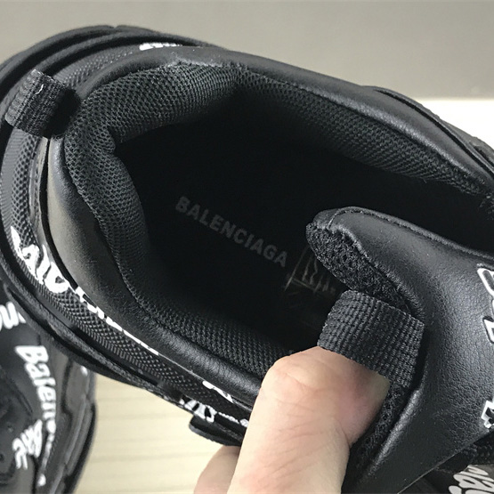 Balenciaga Triple S Logotype Sneaker In Black And White Technical Material - FashionPlug