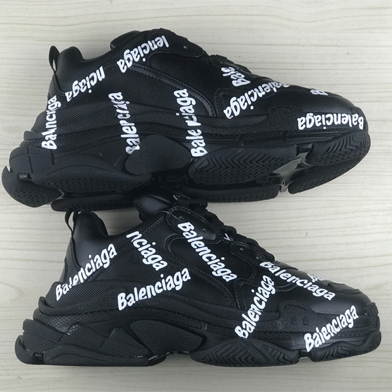 Balenciaga Triple S Logotype Sneaker In Black And White Technical Material - FashionPlug