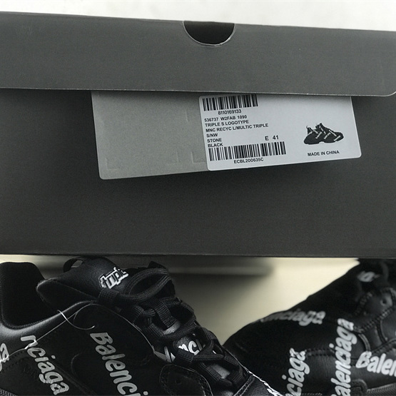 Balenciaga Triple S Logotype Sneaker In Black And White Technical Material - FashionPlug