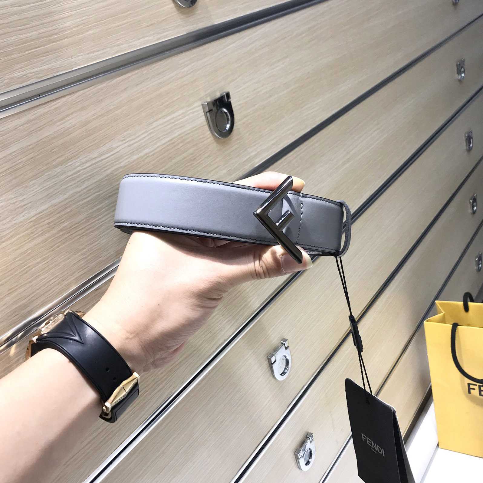 Fendi Pale Gray Leather Belt - FashionPlug