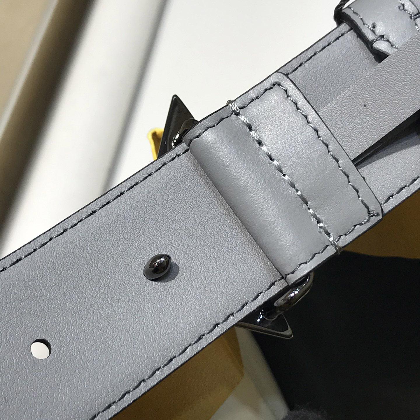 Fendi Pale Gray Leather Belt - FashionPlug